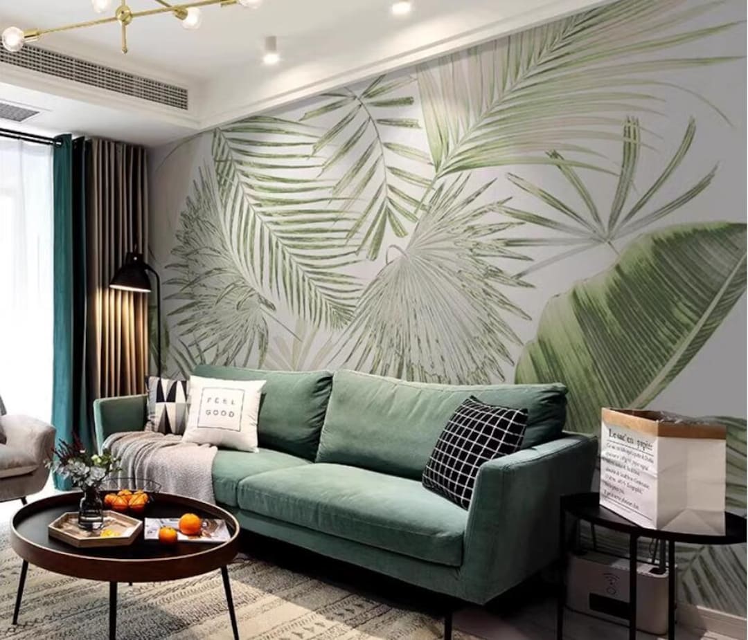 Modern Minimalist Green Leaves Living Room Bedroom TV Background