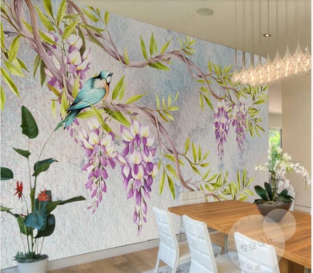 Watercolor Wisteria Wall Mural, Nature Abstract Wallpaper - Etsy