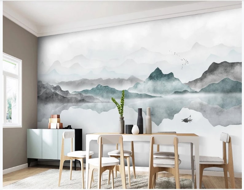 Abstract Ink Mountains Wallpaper Wall Mural Mountains Hills | Etsy