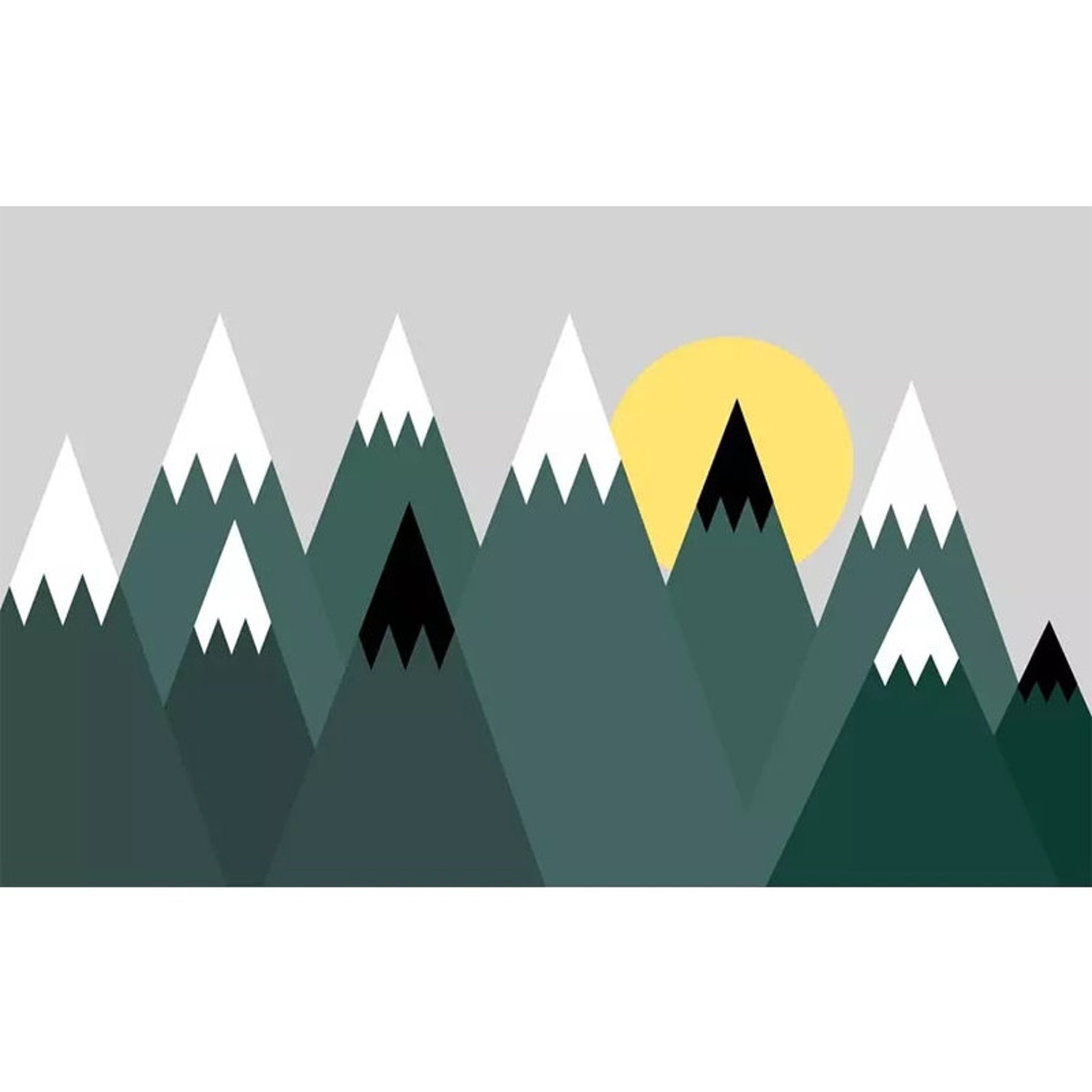 Hand Painted Geometric Mountains Wallpaper Wall Mural Green Etsy