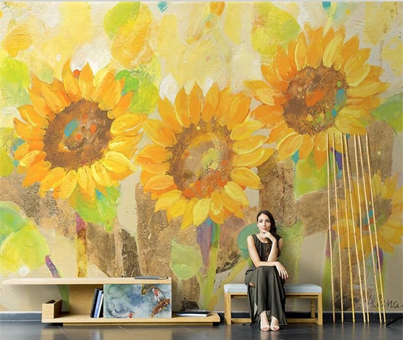 Ölgemälde abstrakte gelbe Sonnenblumen Tapete Wandbild, amerikanische  Landschaft abstrakte Sonnenblumen Wand bildwand - Etsy Schweiz