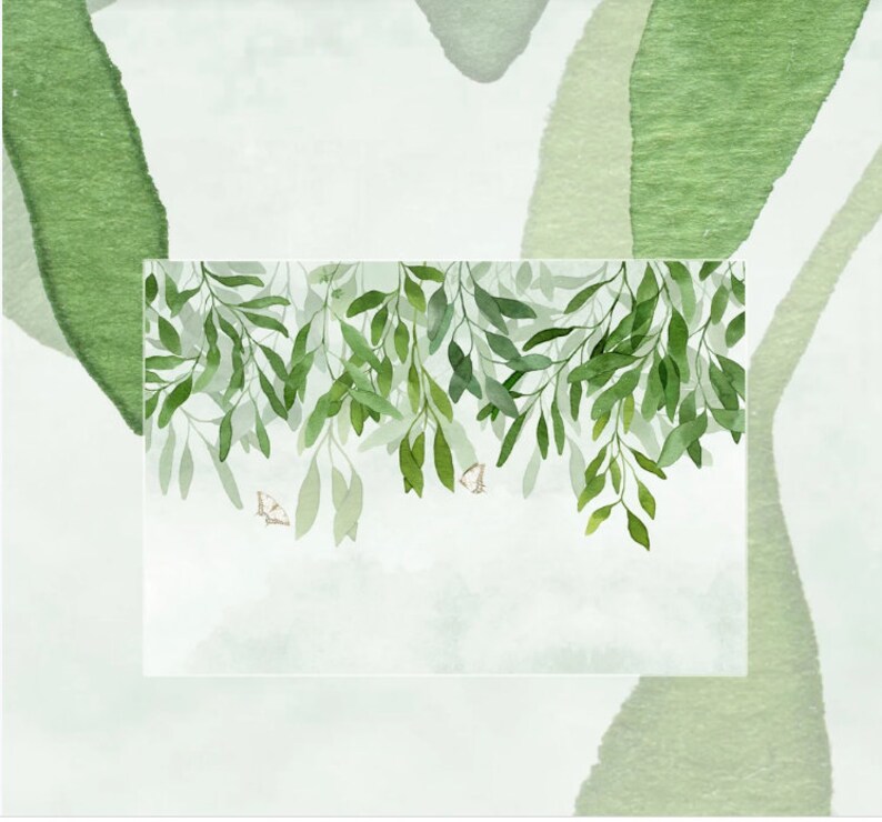 Watercolor Hanging Leaves Wallpaper Wall Mural Green Hanging Etsy