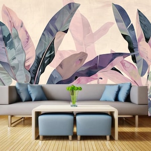 Tropical Plants Wallpaper, Banana Leaves Exotic Plants Wall Mural, Peel and Stick Removable Vinyl, Non-woven Paper