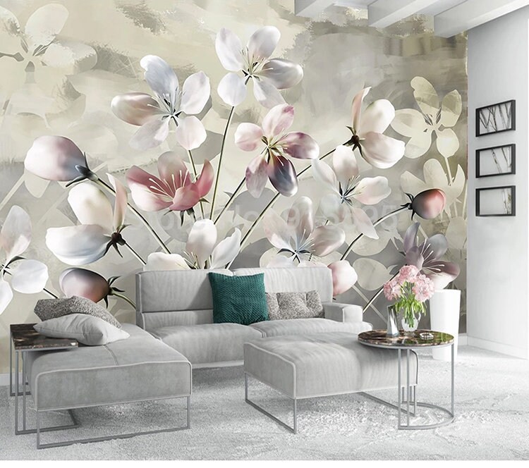 Beautiful Flowers Floral Wallpaper Wall Mural Floral Wall - Etsy