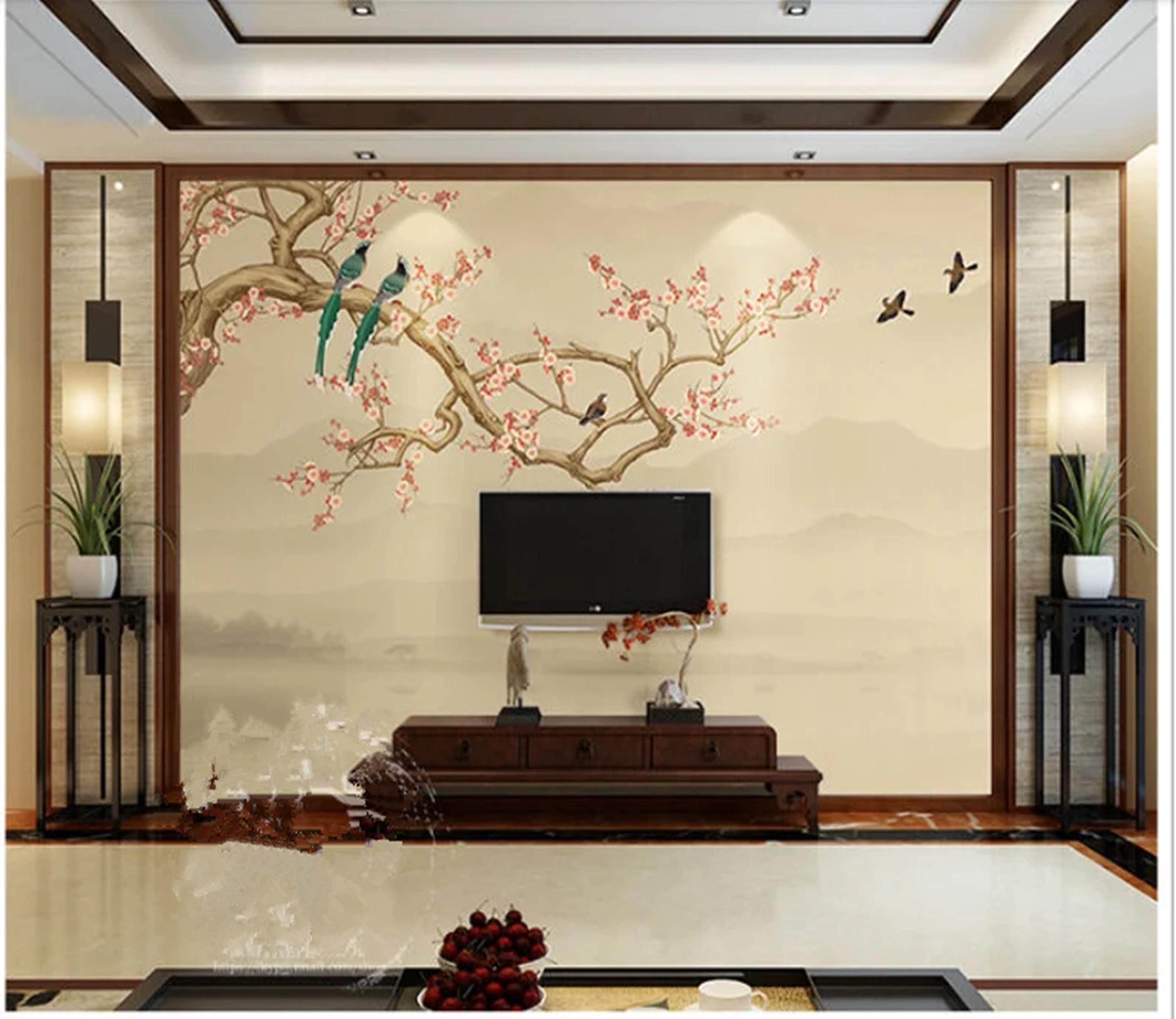 シノワズリ風の桜と鳥の壁画 - Etsy 日本