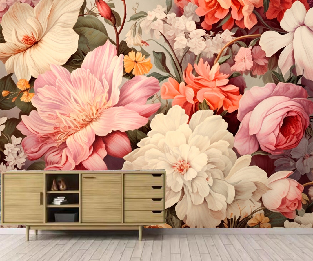 Bright Pink Floral Wallpaper, Various Flowers Pattern, Self Adhesive