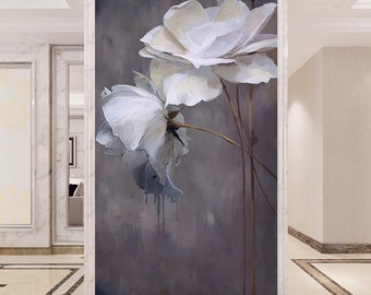 Behangmuurschildering grijze lotusbloemen: elegante muurdecoratie olieverfschilderij