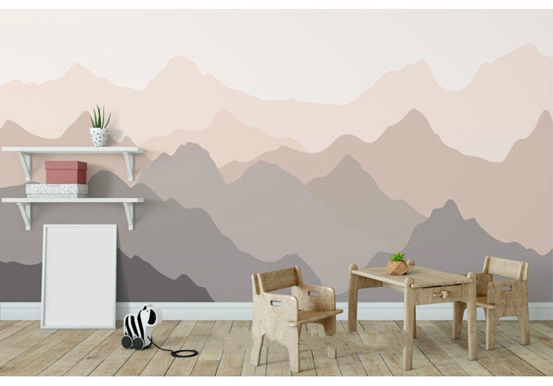 Hand Painted Abstract Mountains Wallpaper Wall Mural Light - Etsy