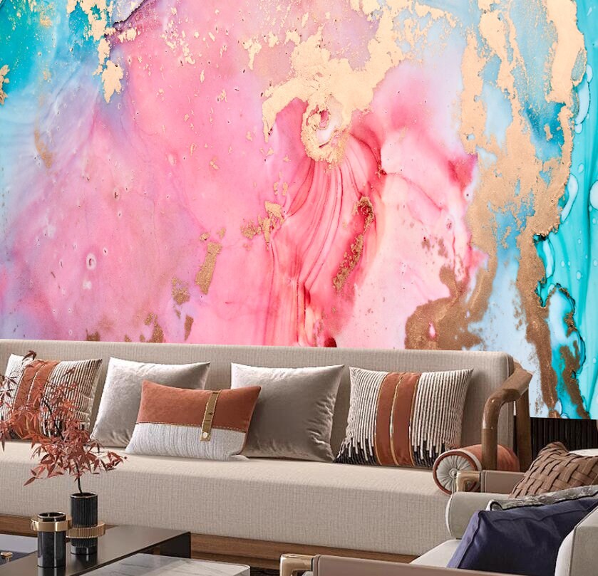 Gold Pink Marble Texture Wallpaper: Abstract Fluid Art Wall Mural - Etsy