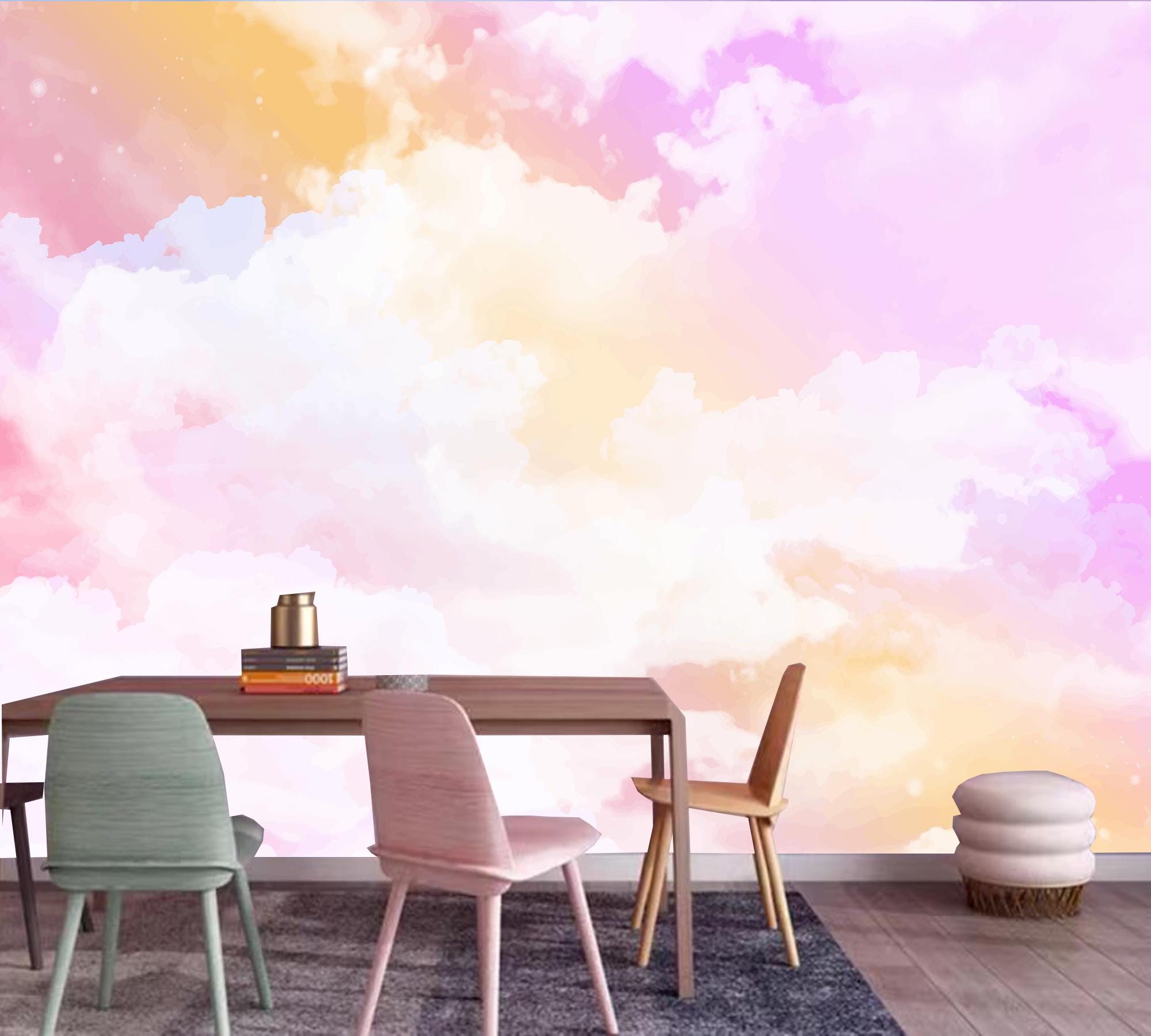 Watercolor Pastel Sky Wallpaper Mural: Kids Nursery Clouds - Etsy