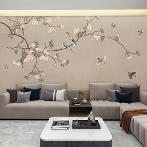 Cherry Blossom Chinoiserie Wallpaper Mural: Floral Wall Decor