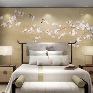 Magnolia Flowers and Birds Chinoiserie Wall Mural