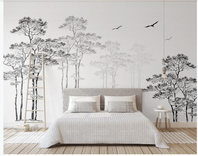 Black and White Pine Tree Wallpaper - Etsy Black and White Pine Tree Wallpaper - Etsy