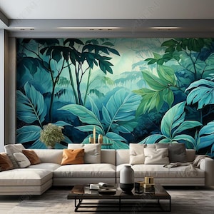 Rainforest Mural: Tropical Plant Wallpaper, Jungle Wall Decor