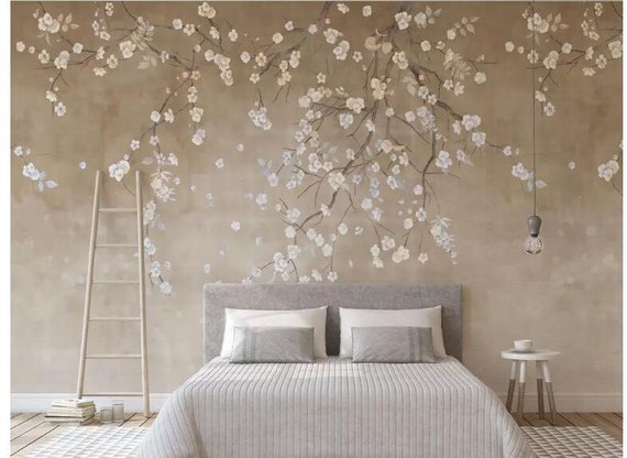 Hangende Kirschbluten Blumen Baum Tapete Wandbild Von Hand Etsy