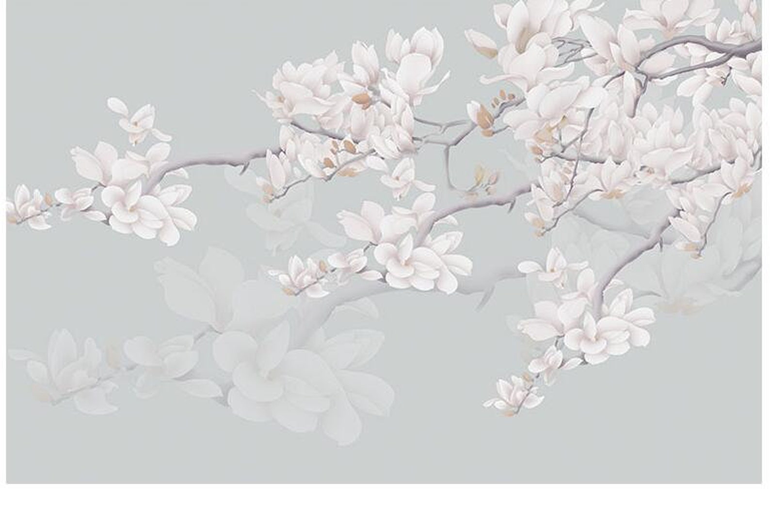 Fine Brushwork Magnolia Branch Wallpaper Wall Mural White Etsy