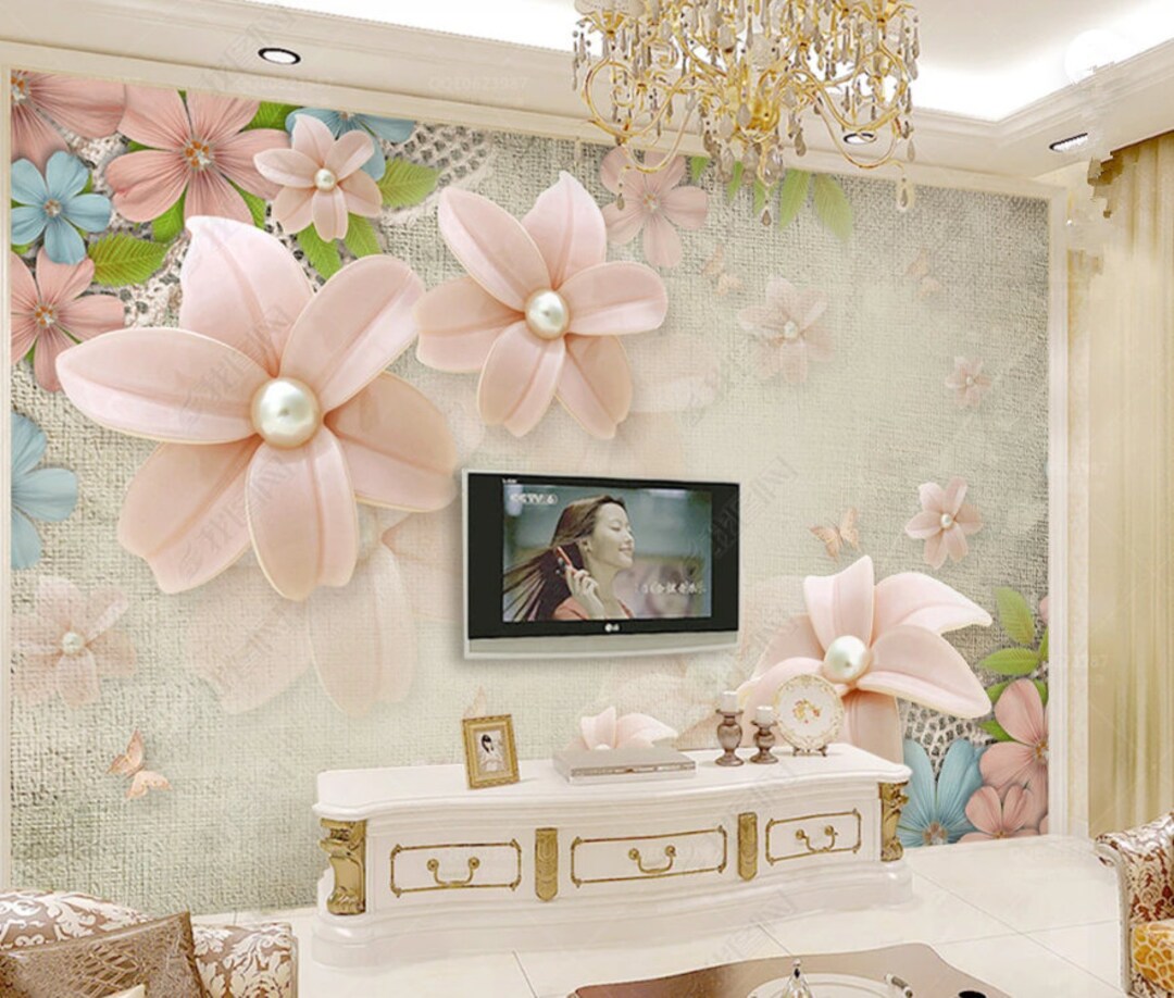 Pink Flowers Wallpaper Mural: Romantic Floral Wall Decor - Etsy