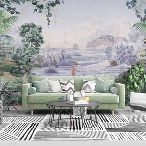 Mural de papel de parede com pintura a óleo de paisagem em estilo americano