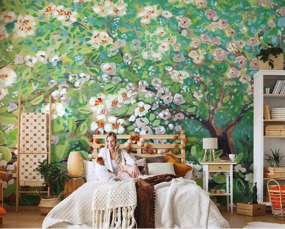 Abstract Oil Painting Flowers Floral Wallpaper Wall Mural | Etsy