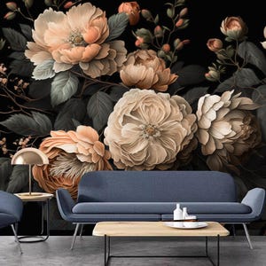 Donker bloemenbehang: vintage boeketmuurschildering