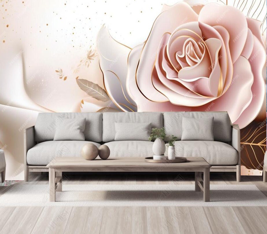 Abstract 3D Pink Rose Flower Floral Wallpaper Wall Mural Wall Decor - Etsy