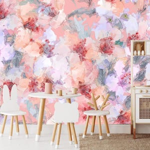 Pink Floral Wallpaper Mural: Watercolor Flowers, Peel and Stick
