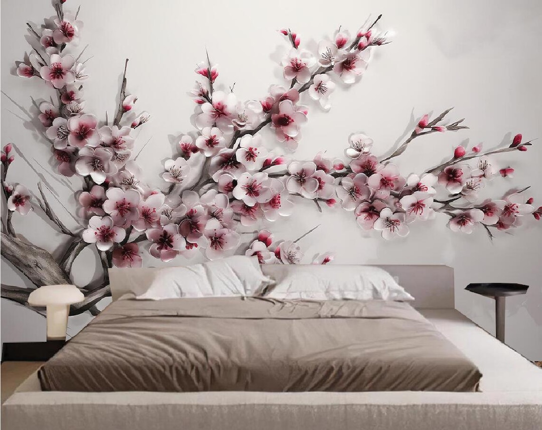 Pink Cherry Blossom Branch Wallpaper Mural: Floral Tree Wall Decor - Etsy