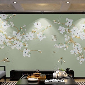 Chinoiserie Magnolia Flowers Branch Wallpaper Wall Mural