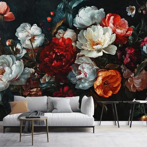 Baroque Peonies Wallpaper: Dark Floral Wall Mural