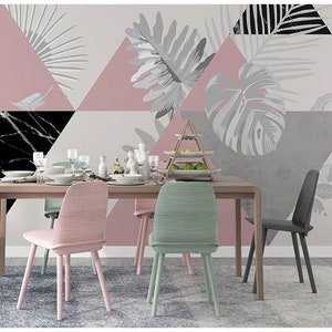 Triangolo moderno con foglie Carta da parati geometrica Carta da parati, Nordic Ins Carta da parati geometrica Decorazione da parete Decorazione per la casa