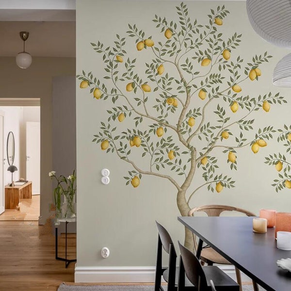 Watercolor Lemon Tree Wallpaper Wall Mural, Lemon Tree Kids Nursery Living Room Bedroom Wall Mural Wall Decor