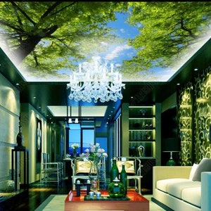 Original Beautiful Green Natural Fresh Blue Sky Green Trees Ceiling Mural