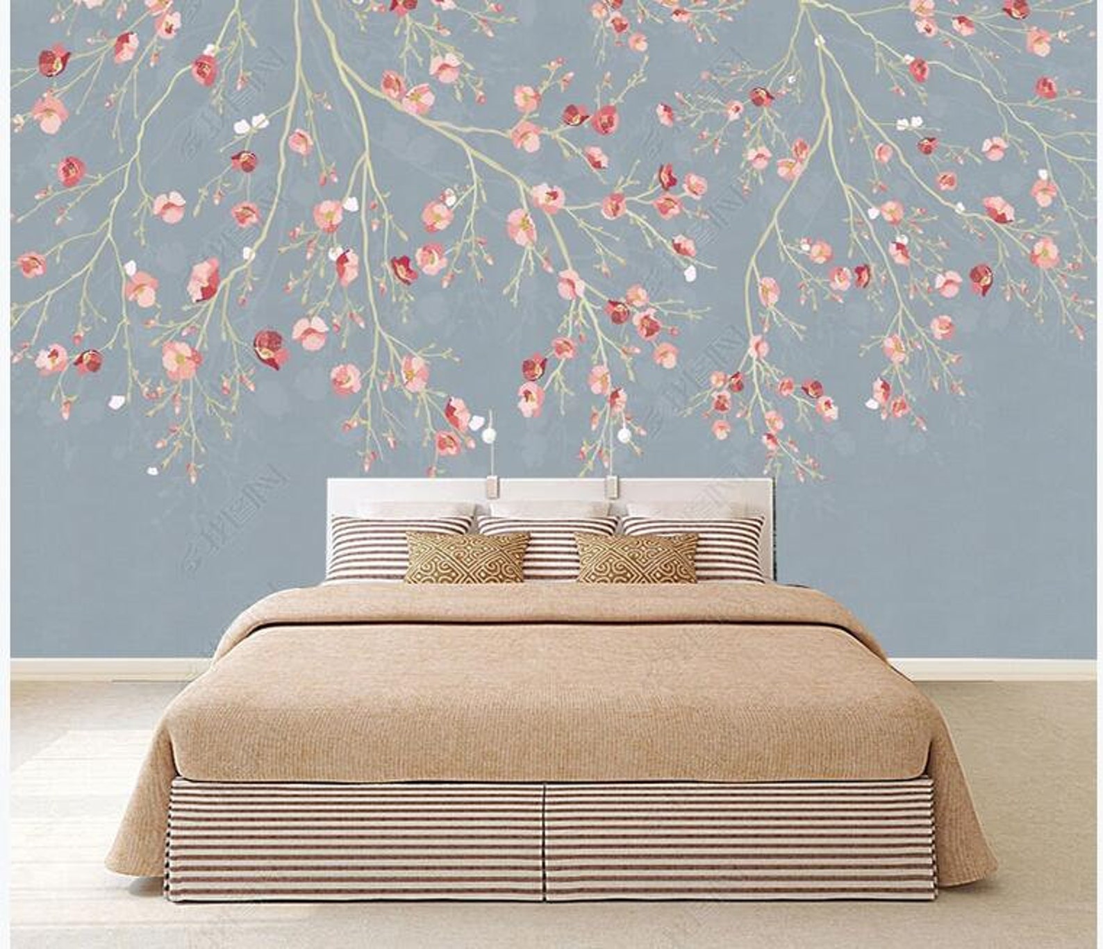 Chinoiserie Cherry Blossom Wallpaper Wall Mural Hanging - Etsy