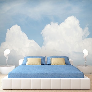 Beautiful Abstract Clouds Wallpaper Wall Mural, Blue Sky White  Clouds Wall Mural, Creative Cloudy Wall Mural Wall Decor