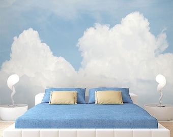 Beautiful Abstract Clouds Wallpaper Wall Mural, Blue Sky White  Clouds Wall Mural, Creative Cloudy Wall Mural Wall Decor