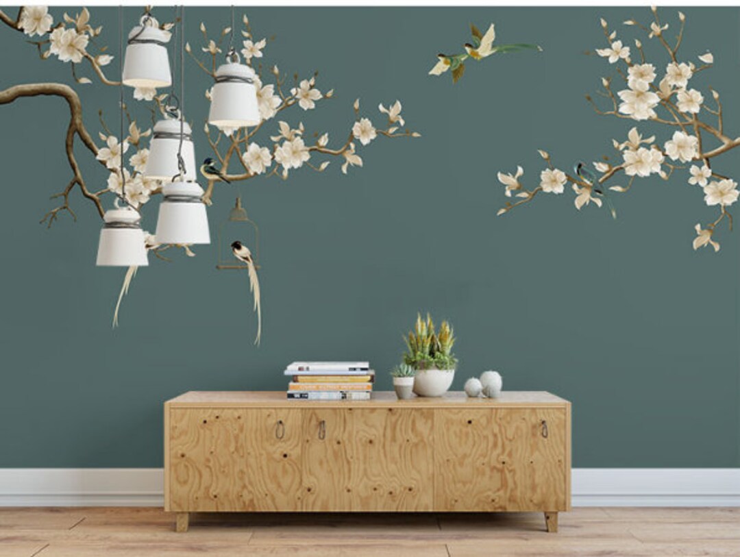 Fine Brushwork Chinoiserie Cherry Tree Wallpaper Wall Mural - Etsy