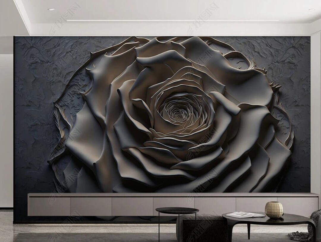 Giant Rose Floral Wallpaper Mural: Dark Color Flower Wall Decor - Etsy