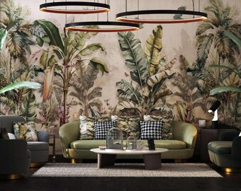 Forest Wallpaper Background and Tropical Jungle for Banana and Palm Trees Jungle Plants Wallpaper Wall Mural