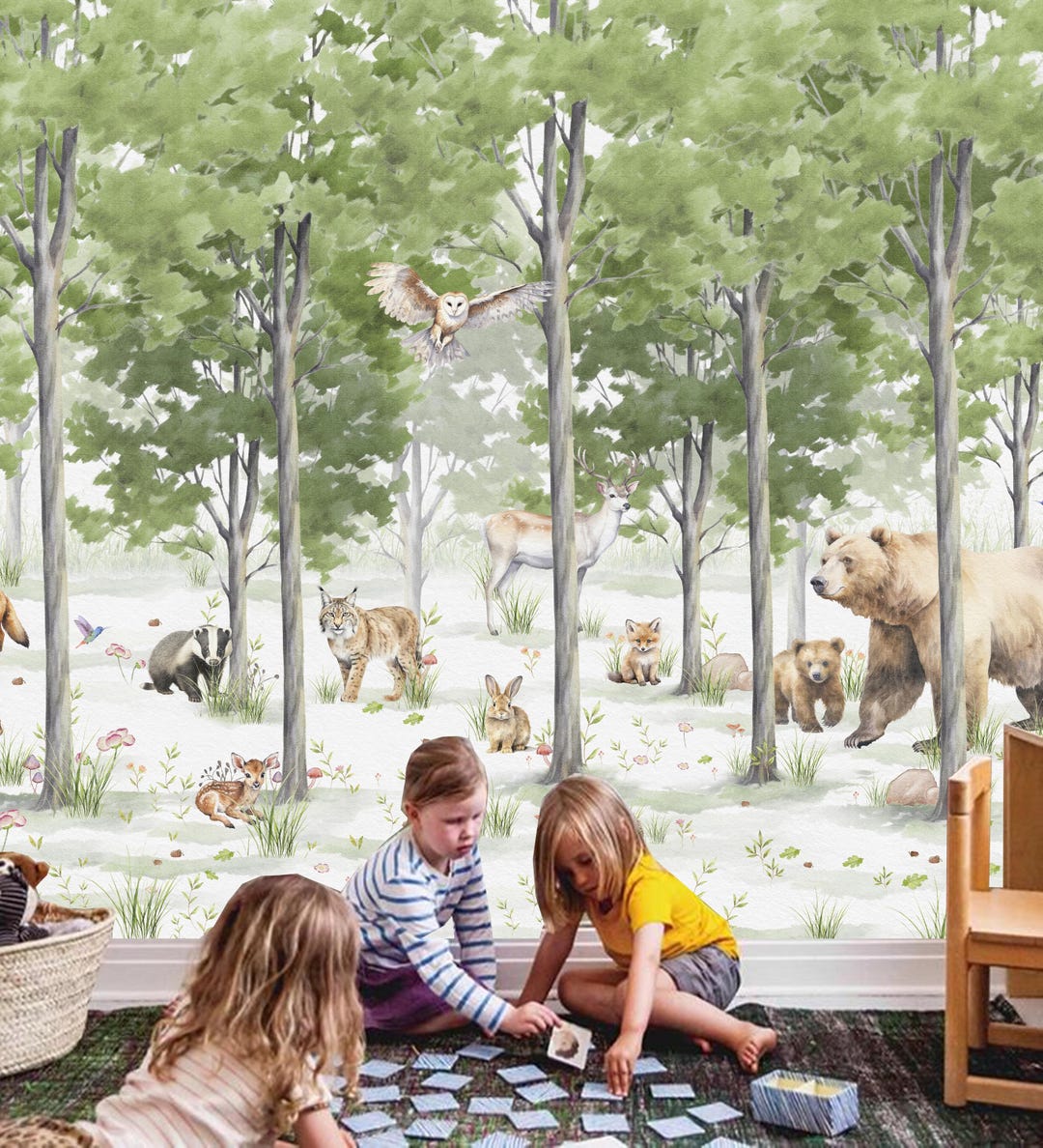 Watercolor Forest Animals Wallpaper: Kids Wall Mural Decor - Etsy