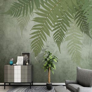 Minimalist Fern Leaf Wallpaper Mural: Abstract Green Leaves