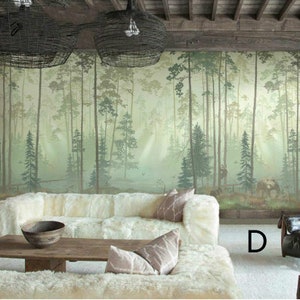 Oil Painting Abstract Nordic Trees Wall Mural Wallpaper, Hand Painted Trees Forest Wall Mural Wall Decor, Trees Forest Wall Mural image 7