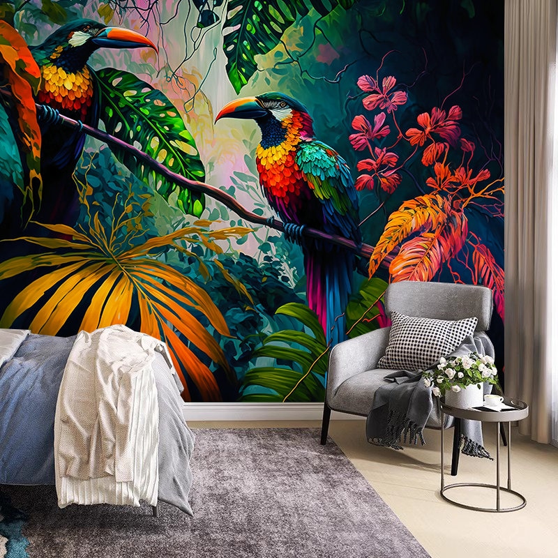 Artgeist Wall Mural Tropical Leaves 79x55 In   XXL Non Woven Wallpaper Fleece Wall Decor Photo Print Picture Image Design Flowers Nature Bird B B 0657 A A - View #4