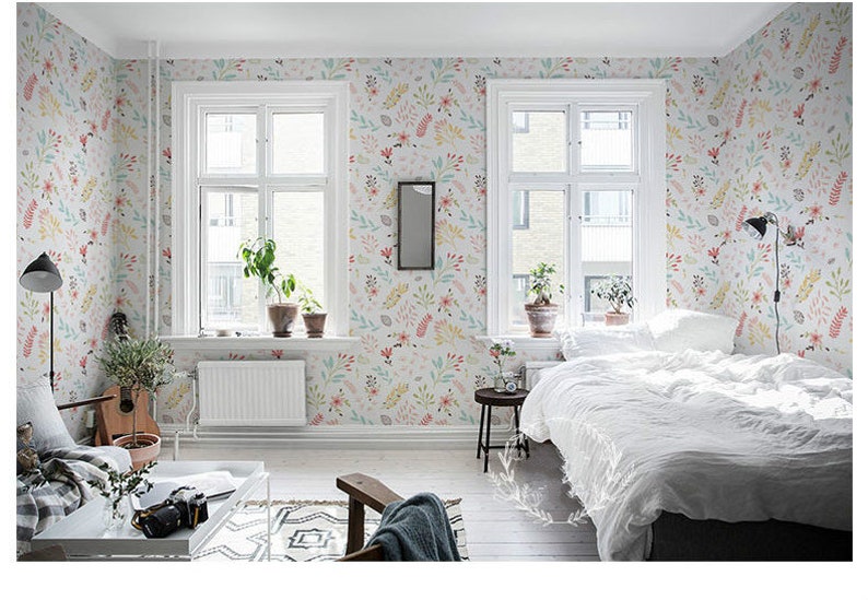 New Fresh Orange Small Flowers Wall Murals Nursery Bedroom Living Room Wallpaper Wall Mural Hand Painted Watercolor Garden wallpaper