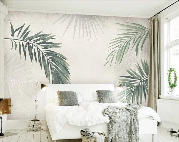 Simple Creative Hand Painted Tropical Leaves Wall Mural - Etsy
