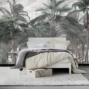 Carta da parati retrò con palme tropicali, pittura murale con palme della foresta pluviale, camera da letto, soggiorno, decorazione da parete per la camera da letto, decorazione per la casa