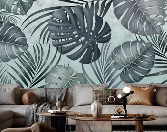 Tropical Banana Leaf Wallpaper Mural: Oil Painting Style