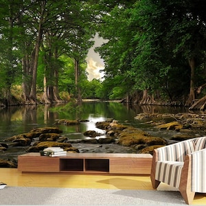 Forest, Trees, River Background Landscape Wallpaper Forest Mural Wall Decor