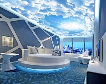 Blue sky, White Clouds, Suspended Ceiling Mural, Ceiling Mural