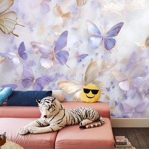 Watercolor Art Butterfly Nursery Wallpaper Wall Mural, Garden Butterflies Kids&#39; Room Children&#39;s Room Wallpaper Wall Mural