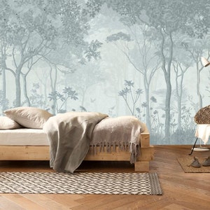 Oil Painting Abstract Forest Scenic Wallpaper Wall Mural, Retro Shabby Forest Landscape Wall Mural, Vintage Trees Wall Mural Wall Home Decor imagem 6